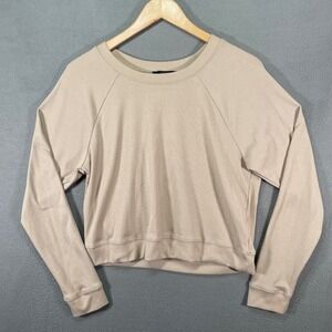Forever 21 Small Beige Cropped Sweatshirt Crewneck READ Flaw